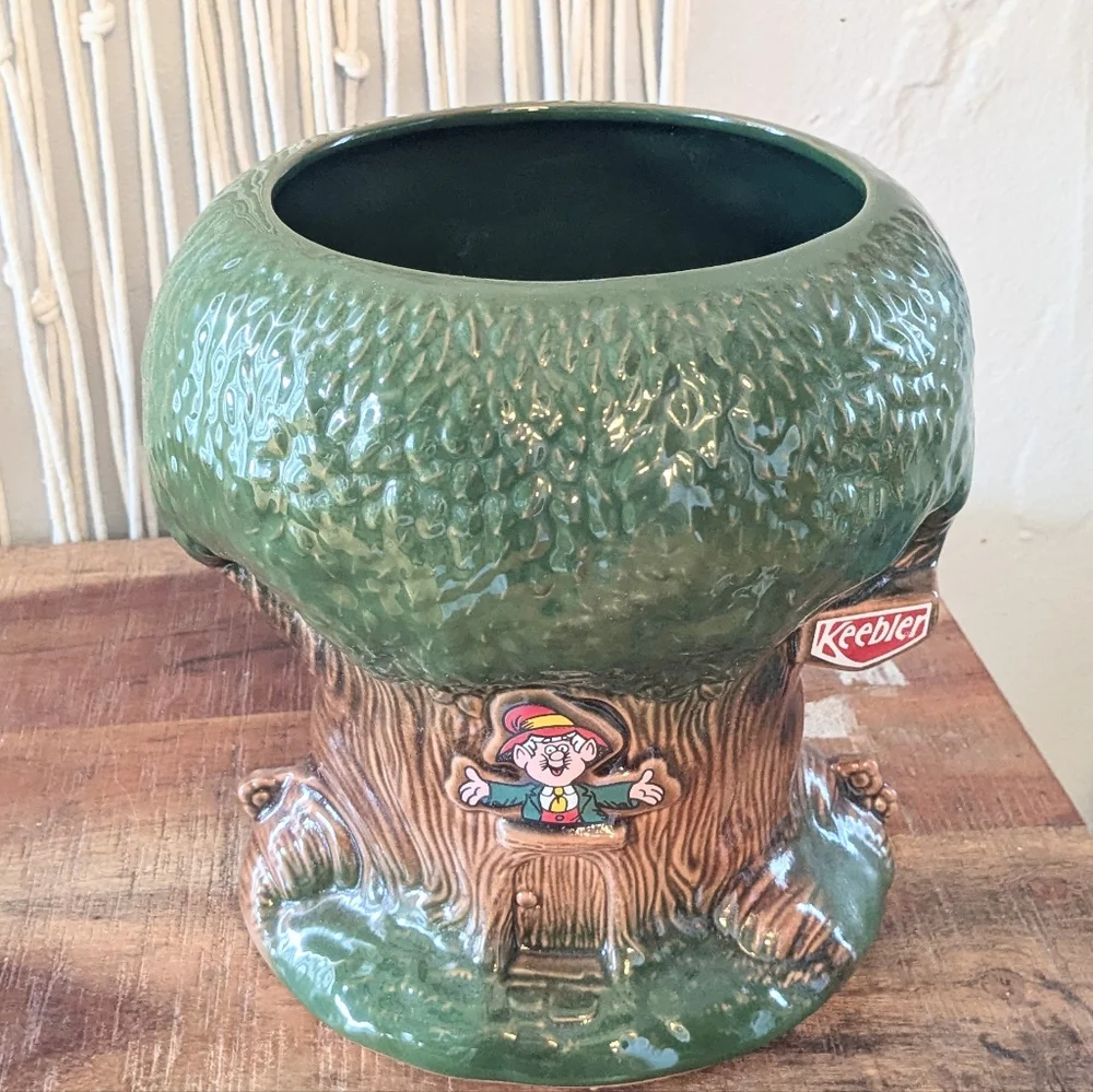Vintage Keebler Elf Tree Cookie Jar Planter | USA Made Glazed Pottery